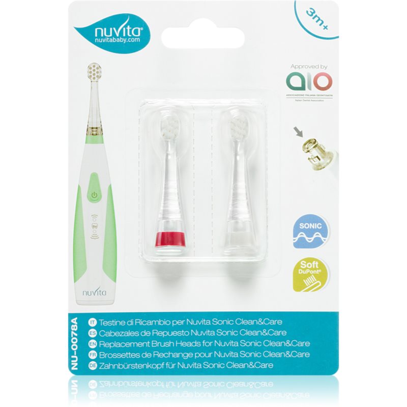 Nuvita Sonic Clean&Care Replacement Brush Heads Ersättningshuvuden för batteridriven sonisk tandborste spädbarn Small Red/White 3 2 st. unisex