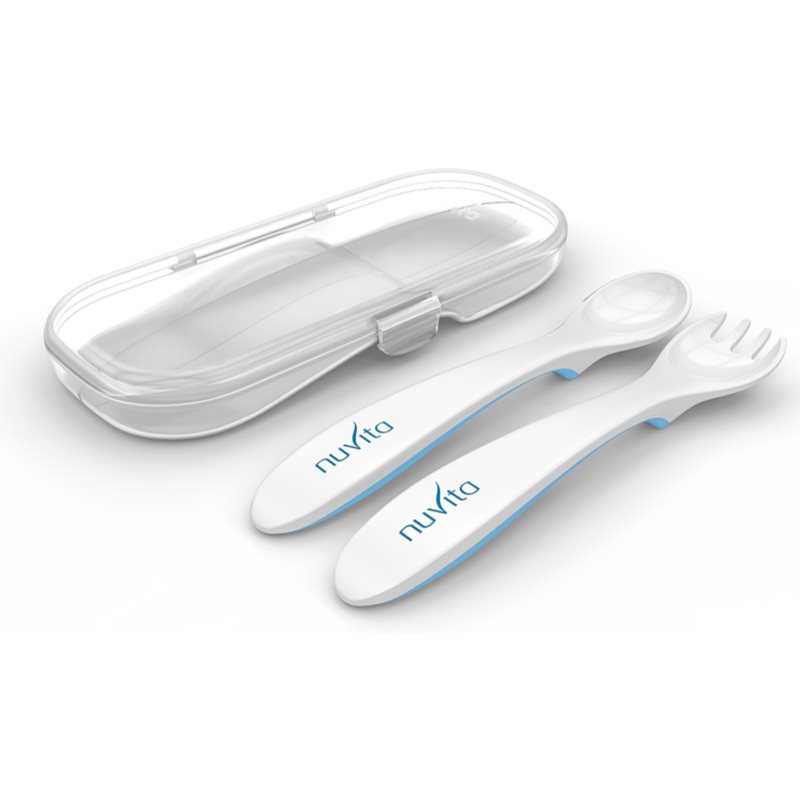E-shop Nuvita Spoon and fork set příbor v krabičce Pastel blue 2 ks