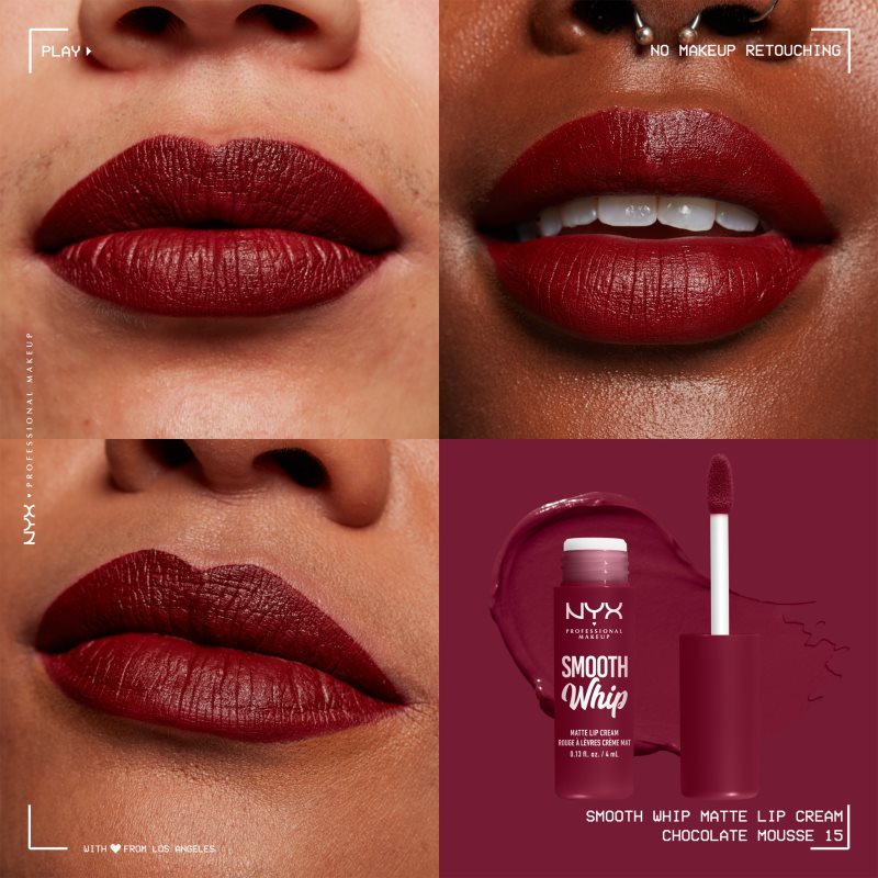 NYX Professional Makeup Smooth Whip Matte Lip Cream оксамитова помада з розгладжуючим ефектом відтінок 15 Chocolate Mousse 4 мл