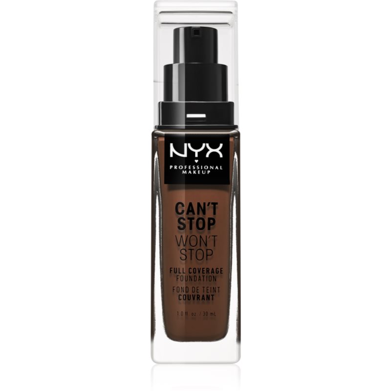 NYX Professional Makeup Can't Stop Won't Stop Full Coverage Foundation Make-up mit hoher Deckkraft Farbton Deep Espresso 30 ml