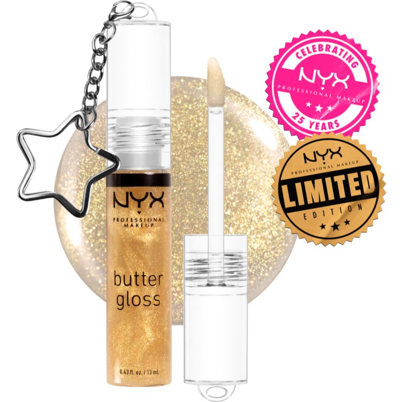 NYX Professional Makeup Butter Gloss lip gloss (limited edition) shade 25k Gold + Keychain 13 ml