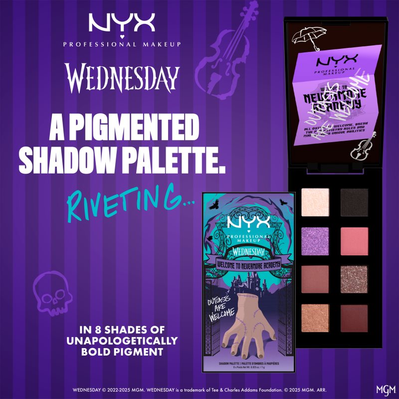 NYX Professional Makeup Wednesday The Nevermore Academy Palette paleta očních stínů 8 barev 8x1 g (obrázek 3)