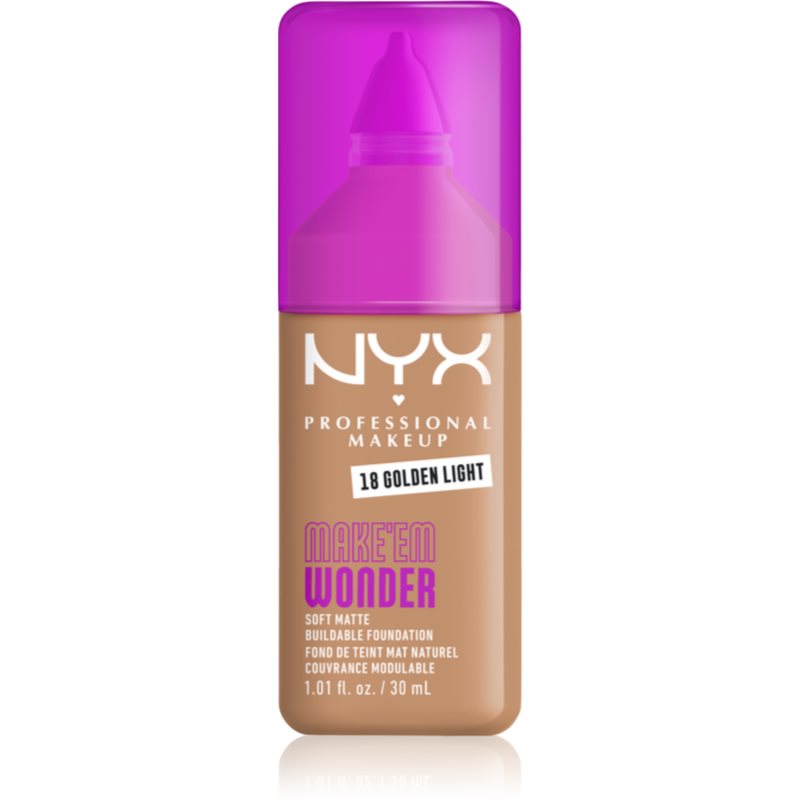 NYX Professional Makeup Make ‘Em Wonder lehký matující make-up odstín 18 Golden Light 30 ml