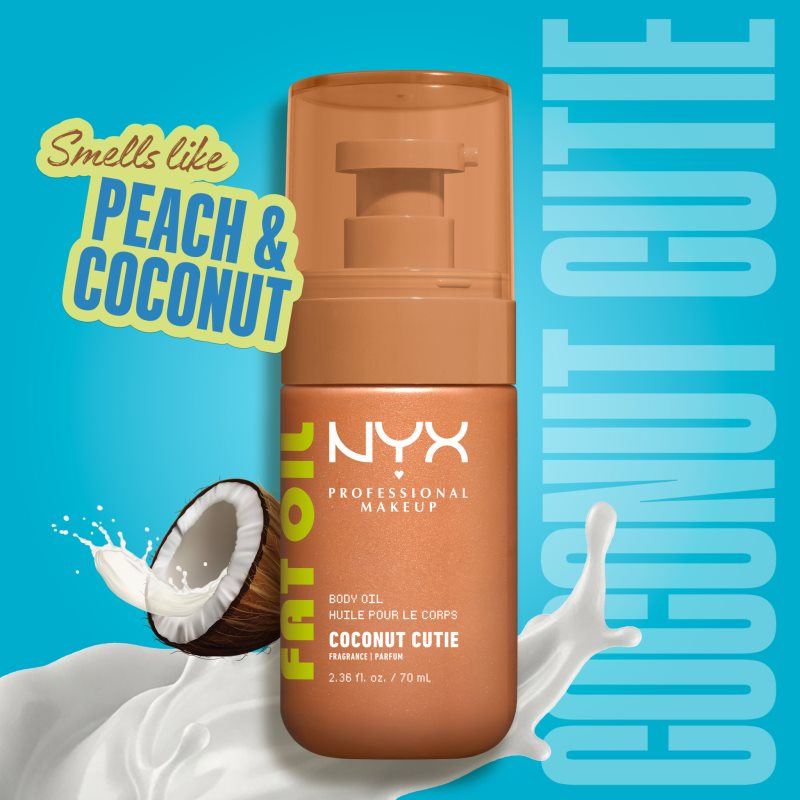 NYX Professional Makeup Fat Oil Body vyživujúci telový olej dodávajúci hydratáciu a lesk s vôňou Coconut Cutie 70 ml