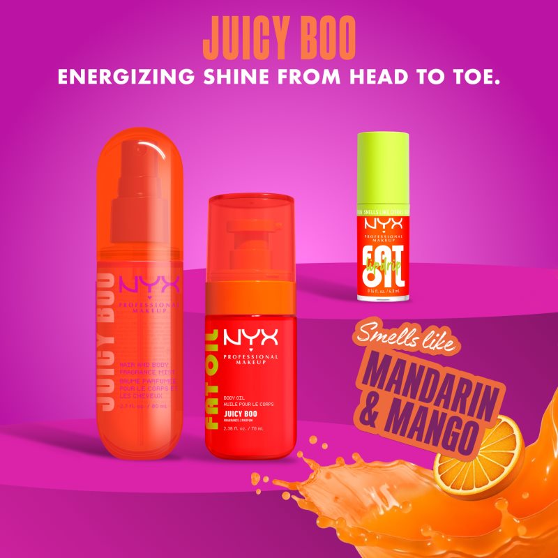  Nyx Professional Makeup Fat Oil Body Nourishing Body Oil Adds Moisture And Shine With Aroma Juicy Boo 70 Ml 