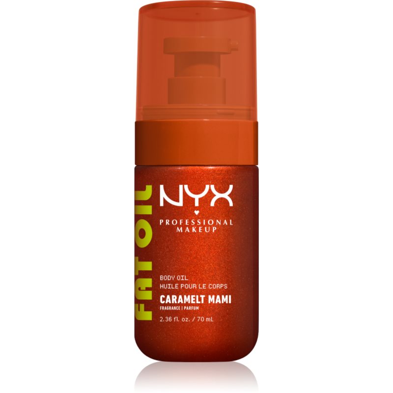NYX Professional Makeup Fat Oil Body vyživujúci telový olej dodávajúci hydratáciu a lesk s vôňou Caramelt Mami 70 ml
