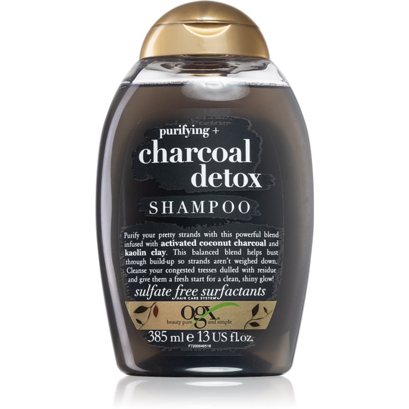 OGX Charcoal Detox valomasis šampūnas silpniems plaukams 385 ml