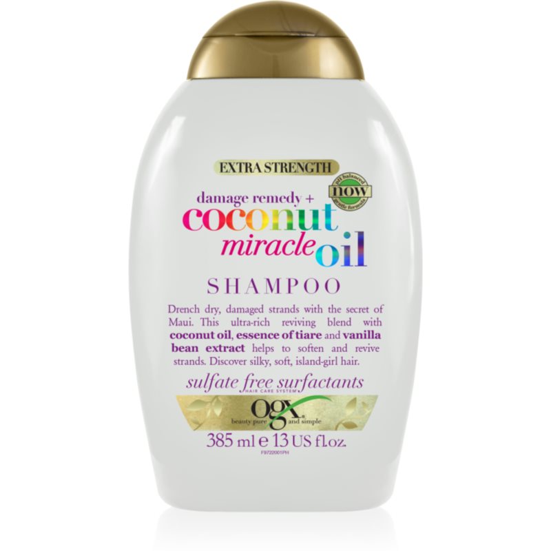 OGX Coconut Miracle Oil stiprinamasis šampūnas pažeistiems plaukams su kokosų aliejumi 385 ml