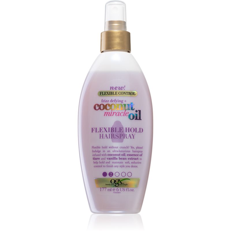 OGX Coconut Miracle Oil lak na vlasy s lehkou fixací bez aerosolu 177 ml