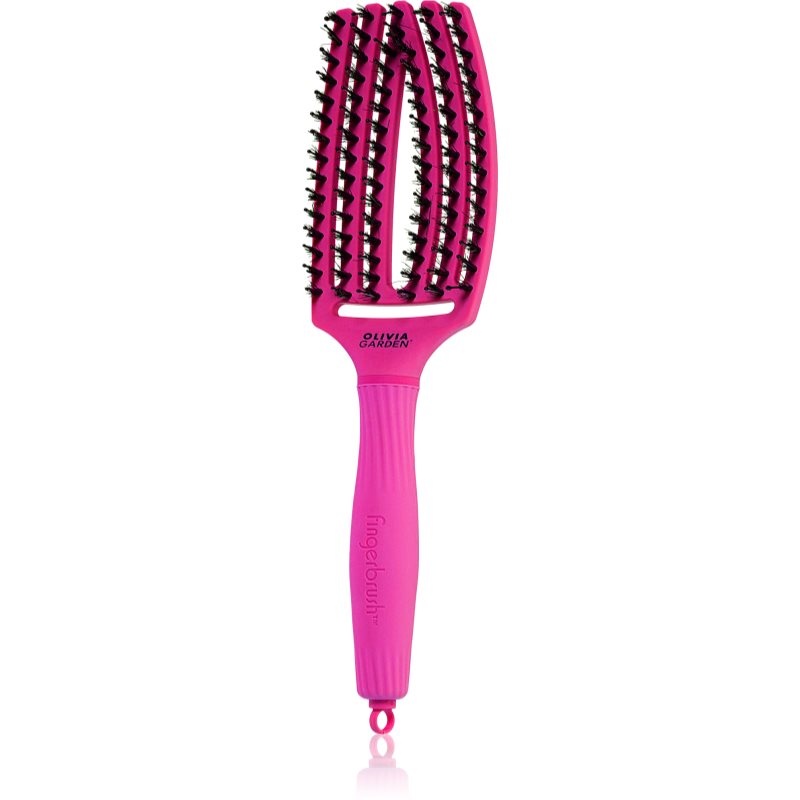 Olivia Garden Fingerbrush ThinkPink плоска четка с влакна от найлон и глиган Neon Pink 1 бр.