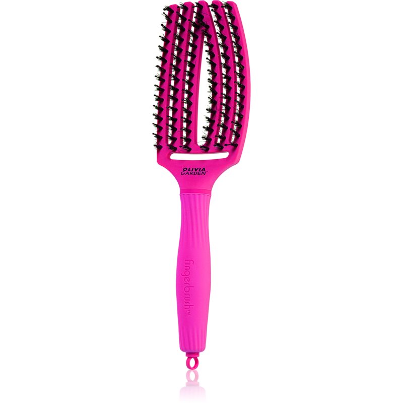 Olivia Garden Fingerbrush ThinkPink flat brush with nylon and boar bristles Neon Violet 1 pc
