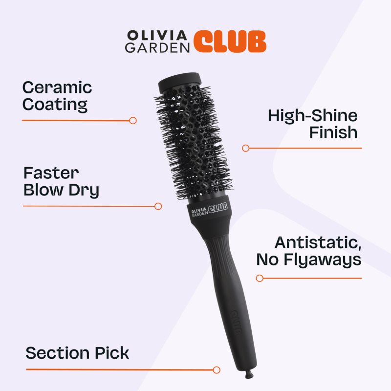 Olivia Garden Club The Glow Blowout Ceramic Round Brush Black guľatá kefa na vlasy S 1 ks