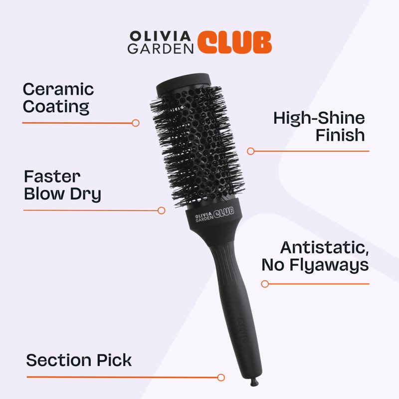 Olivia Garden Club The Glow Blowout Ceramic Round Brush Black Runde Haarbürste M 1 St. (Bild 4)