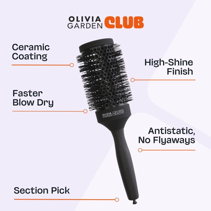 Olivia Garden Club The Glow Blowout Ceramic Round Brush Black guľatá kefa na vlasy 1 ks