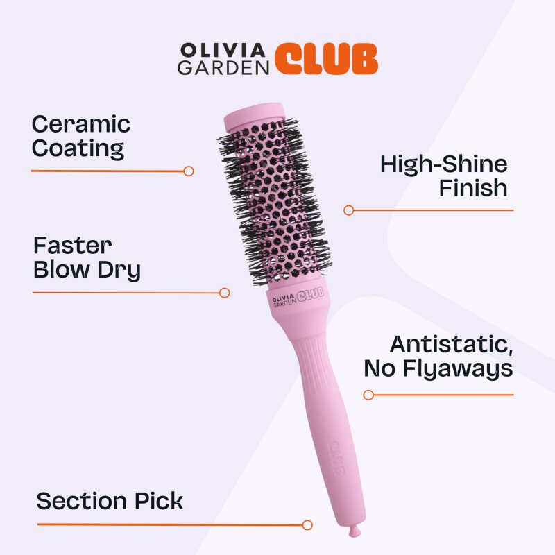 Olivia Garden Club The Glow Blowout Ceramic Round Brush Pink Runde Haarbürste S 1 St. (Bild 4)