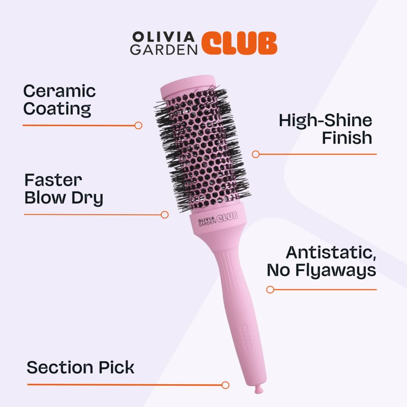 Olivia Garden Club The Glow Blowout Ceramic Round Brush Pink guľatá kefa na vlasy M 1 ks