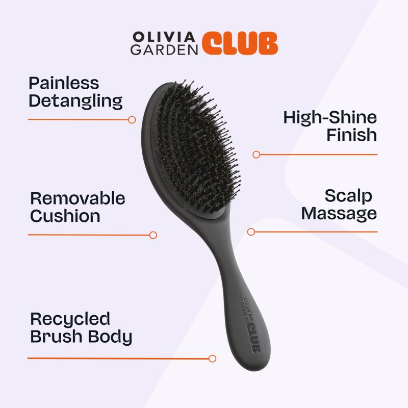 Olivia Garden Club The Reset Detangling&Shine Hairbrush plochá kefa s puzdrom Black 1 ks