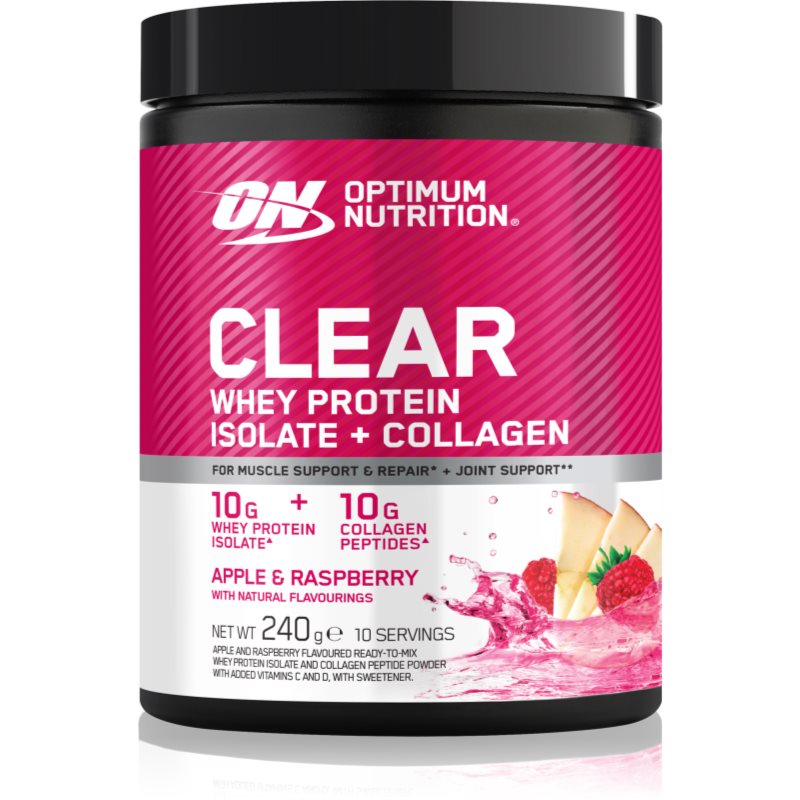 Optimum Nutrition Clear Protein Whey Protein Isolate + Collagen syrovátkový protein s kolagenem příchuť Apple Raspberry 240 g