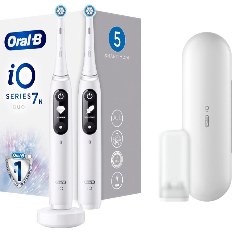 Oral B iO 7 DUO elektrický zubní kartáček + 2 náhradní hlavice White Alabaster