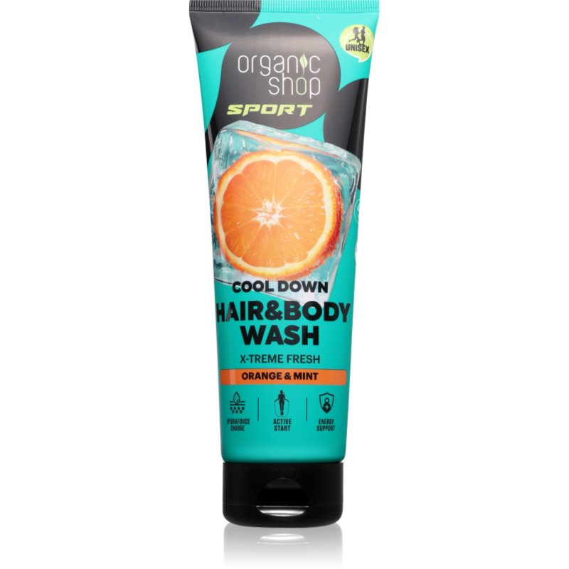 Organic Shop Sport Orange & Mint Ķermeņa un matu dušas želeja ar atsvaidzinošu iedarbību 200 ml