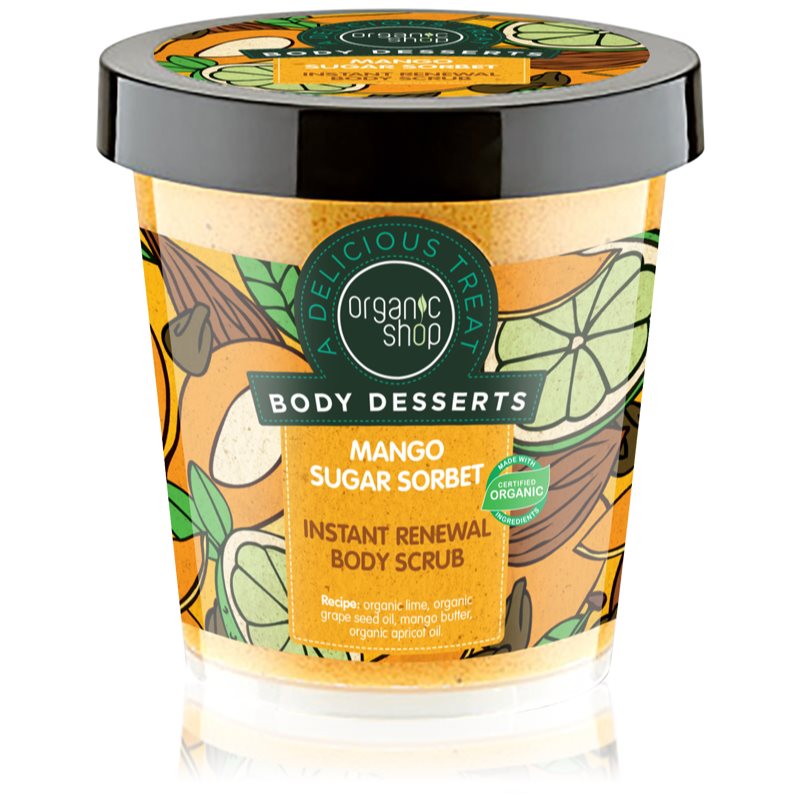 E-shop Organic Shop Body Desserts Mango Sugar Sorbet obnovující cukrový peeling na tělo 450 ml