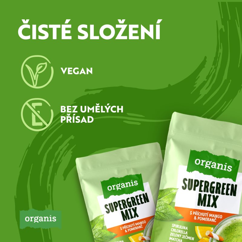Organis Supergreen Mix prášek na přípravu nápoje příchuť Mango & Orange 165 g (obrázek 3)