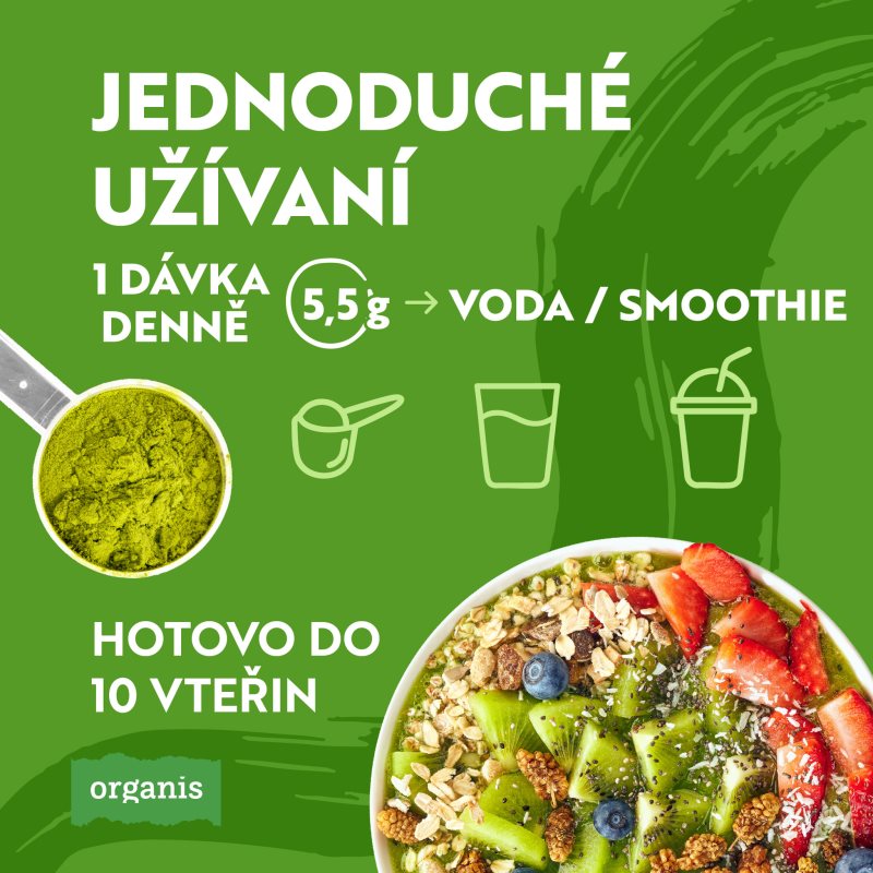 Organis Supergreen Mix prášek na přípravu nápoje příchuť Mango & Orange 165 g (obrázek 4)