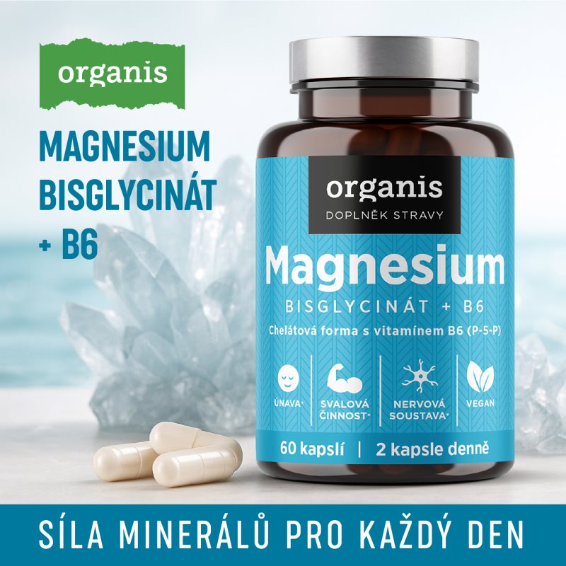 Organis Magnesium Bisglycinate + B6 kapsle pro podporu normální činnosti nervové soustavy, svalů, zubů a snížení míry únavy 60 cps (obrázek 6)