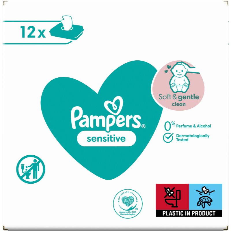 Pampers Sensitive нежни мокри кърпички за бебета за чувствителна кожа 12x52 бр.