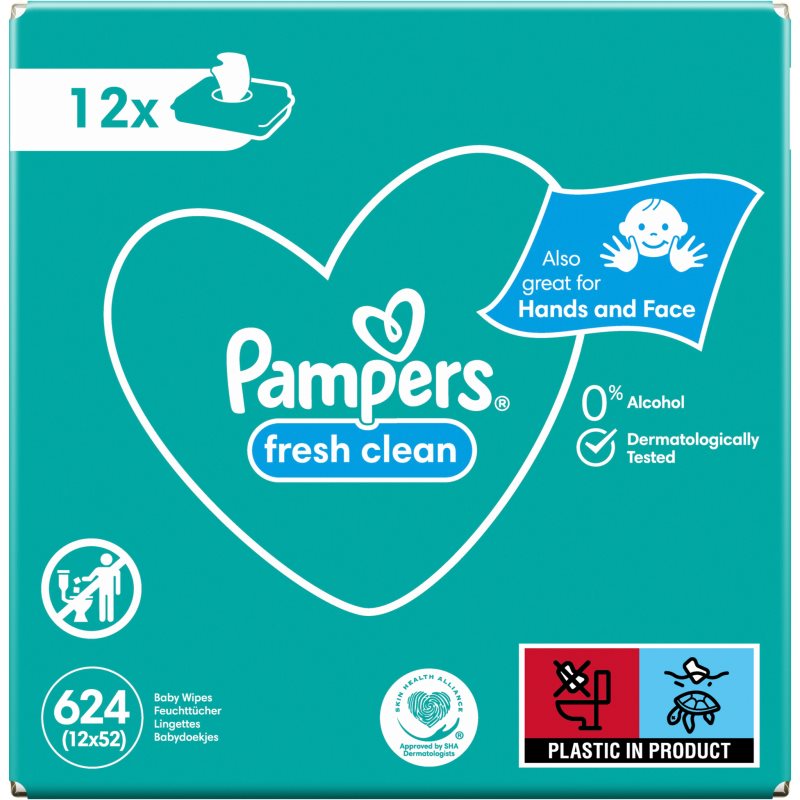 Pampers Fresh Clean XXL feuchte Feuchttücher für Kinder für empfindliche Oberhaut 12x52 St.