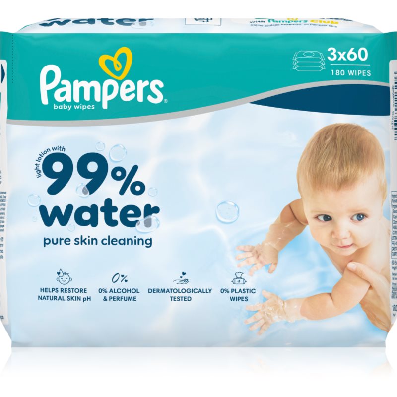 Pampers 99% Water Baby Wipes υγρά μαντηλάκια καθαρισμού για παιδιά 3x60 τμχ