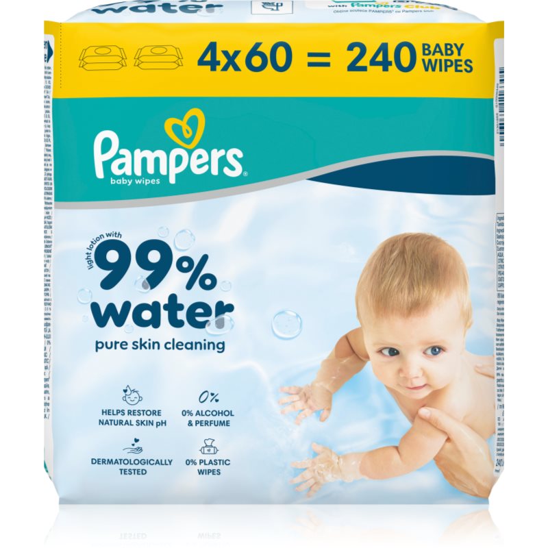 Pampers 99% Water Baby Wipes feuchte Feuchttücher für Kinder 4x60 St.