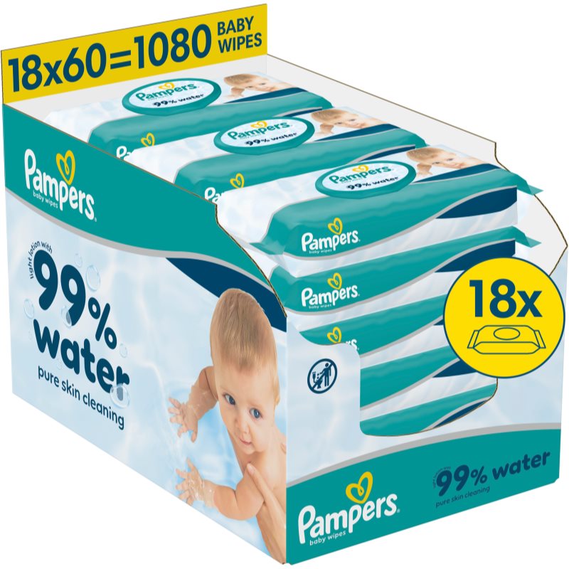 Pampers 99% Water Baby Wipes υγρά μαντηλάκια καθαρισμού για παιδιά 18x60 τμχ