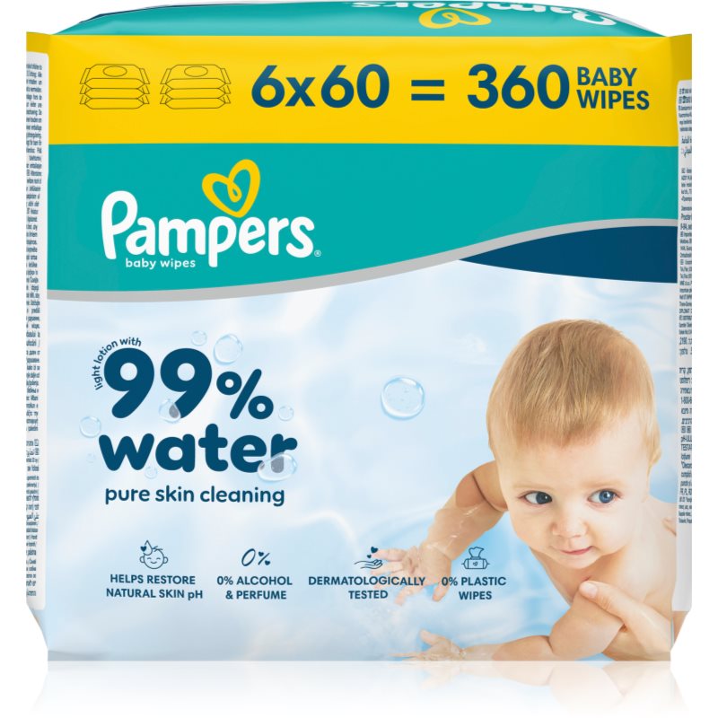 Pampers 99% Water Baby Wipes nawilżane chusteczki oczyszczające dla dzieci 6x60 szt.
