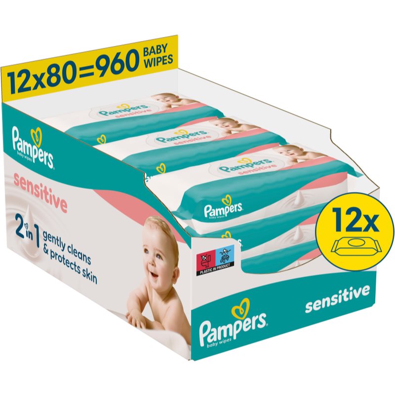 Pampers Sensitive Baby Wipes toallitas húmedas limpiadoras para niños 12x80 ud