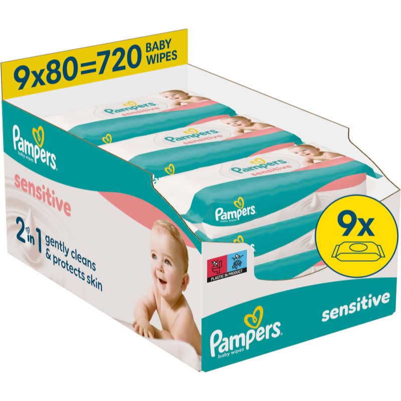 Pampers Sensitive Baby Wipes nawilżane chusteczki oczyszczające dla dzieci 9x80 szt.