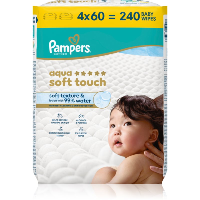 Pampers Aqua Soft Touch vlhčené čistiace obrúsky 4x60 ks