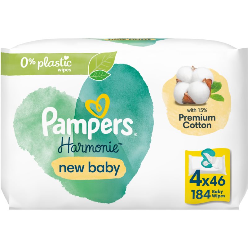 Pampers Harmonie New Baby вологі очищуючі серветки для дітей 4x46 кс