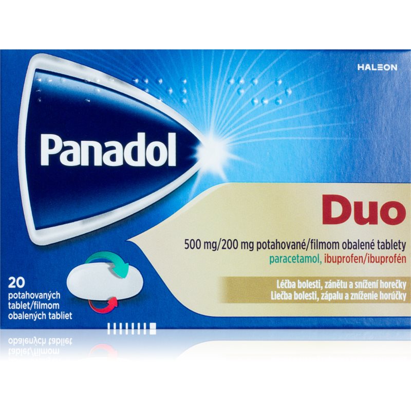 Panadol Panadol Duo 500mg/200mg filmom obalené tablety na zníženie horúčky a tlmenie bolesti 20 tbl