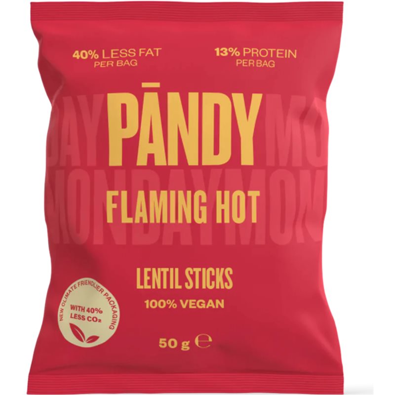Pändy Lentil Sticks čočkové křupky příchuť Flaming Hot 50 g