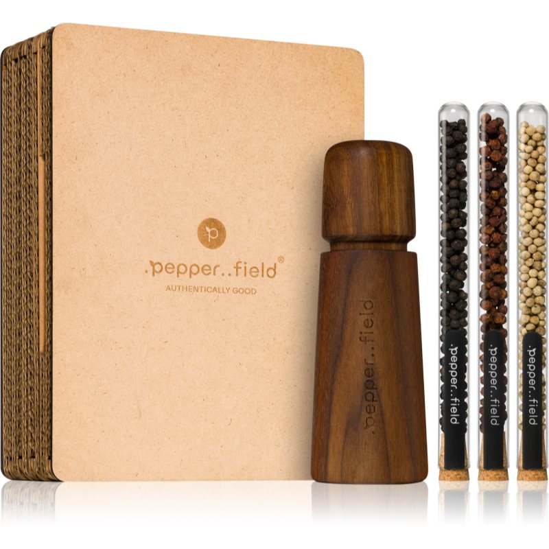 Glasröhrchenset mit Kampot-Pfeffer und skandinavischer Pfeffermühle in Geschenkbox