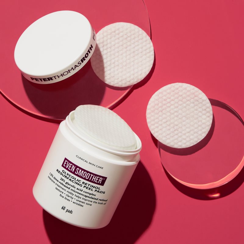 Peter Thomas Roth Even Smoother Glycolic Retinol Resurfacing Peel Pads Exfoliating Cotton Pads Night 1 Caps.