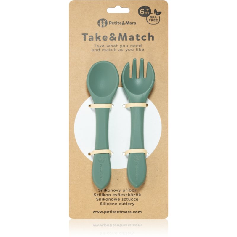 Petite&Mars Take&Match Silicone Cutlery столові прибори Misty Green 6 M+ 2 кс