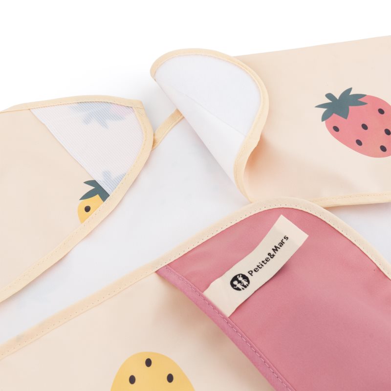 Petite&Mars Ben Baby Bib With Long Sleeves 2 Y+ Beige Strawberries 1 Pc