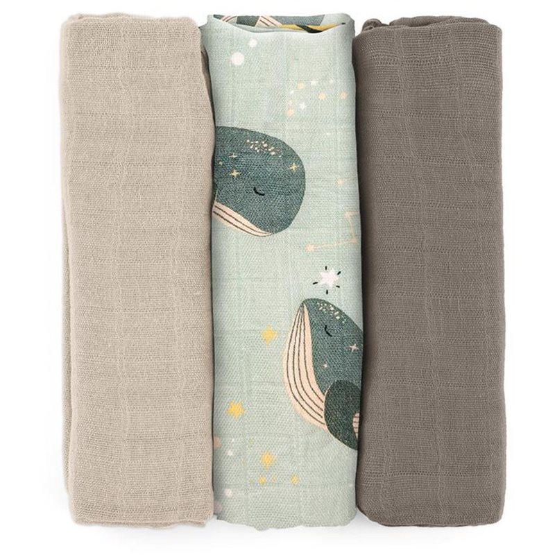 Petite&Mars Moussy látkové pleny Whale Song 68 x 68 cm 3 ks