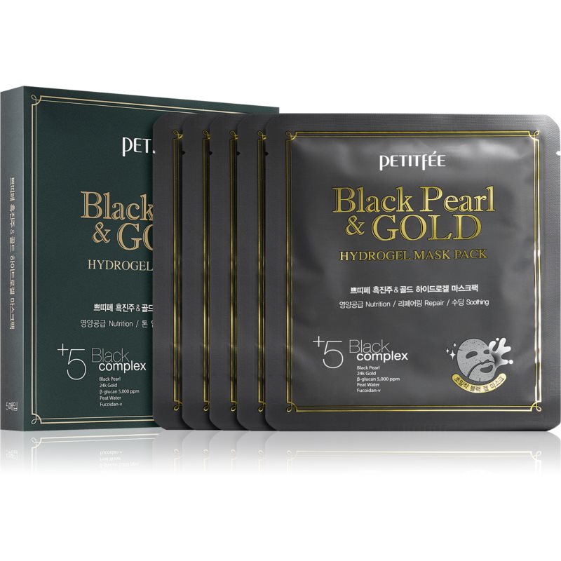 Petitfée Black Pearl & Gold intensyvaus poveikio hidrogelio kaukė su 24 karatų auksu 5x32 g