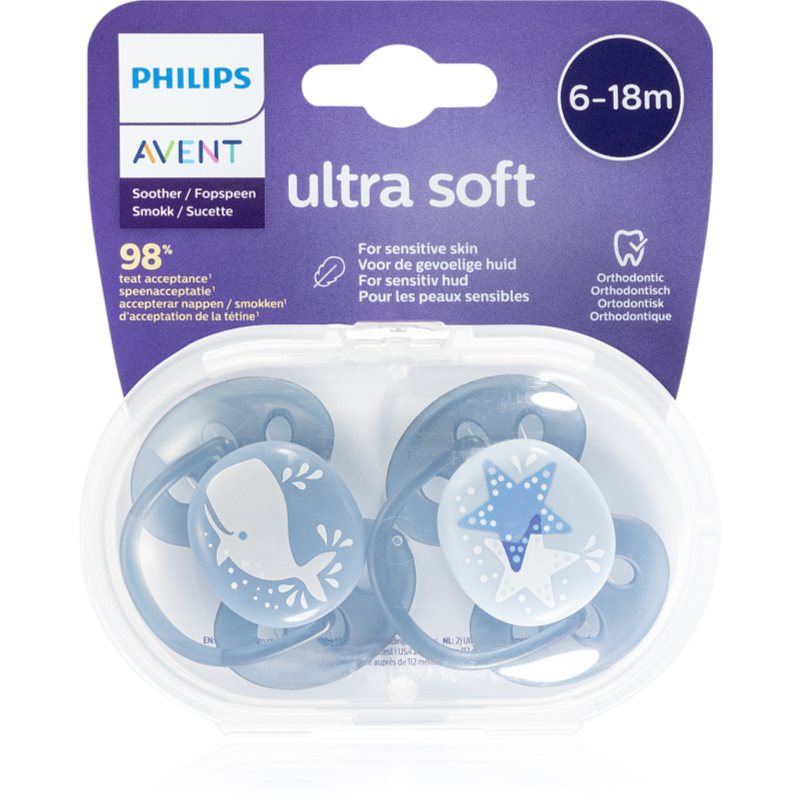 

Philips Avent Soother Ultra Soft 6 - 18 m пустушка Boy Whale