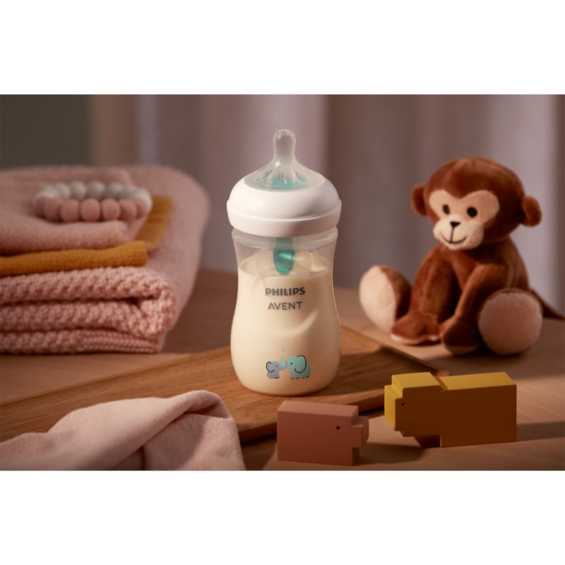 Philips Avent Natural Response AirFree Vent Baby Bottle 1 M+ Elephant 260 Ml