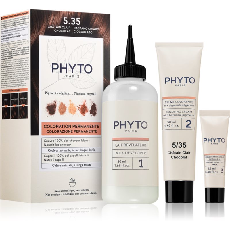 Phyto Color barva za lase z rastlinskimi izvlečki odtenek 5.35 Chocolate light Brown 3 kos