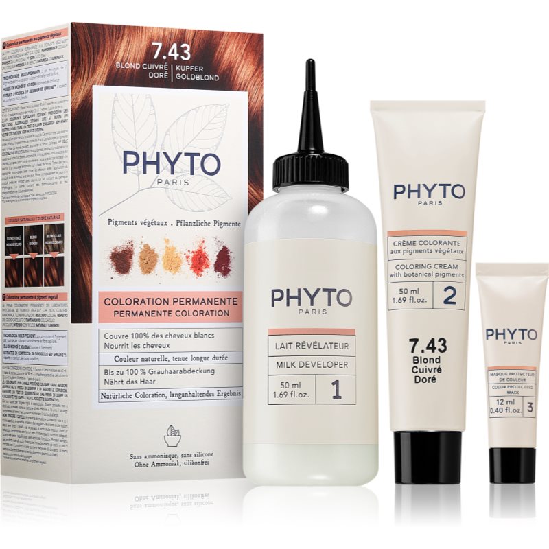 Phyto Color barva za lase z rastlinskimi izvlečki odtenek 7.43 Copper Golden Blonde 3 kos